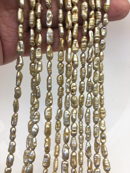 AA 5-6mm brown yellow toothpick Biwa Pearl Necklace,Genuine Fresh Water Pearl,Wedding Necklace,Mothers Day,ZS-80-10-19