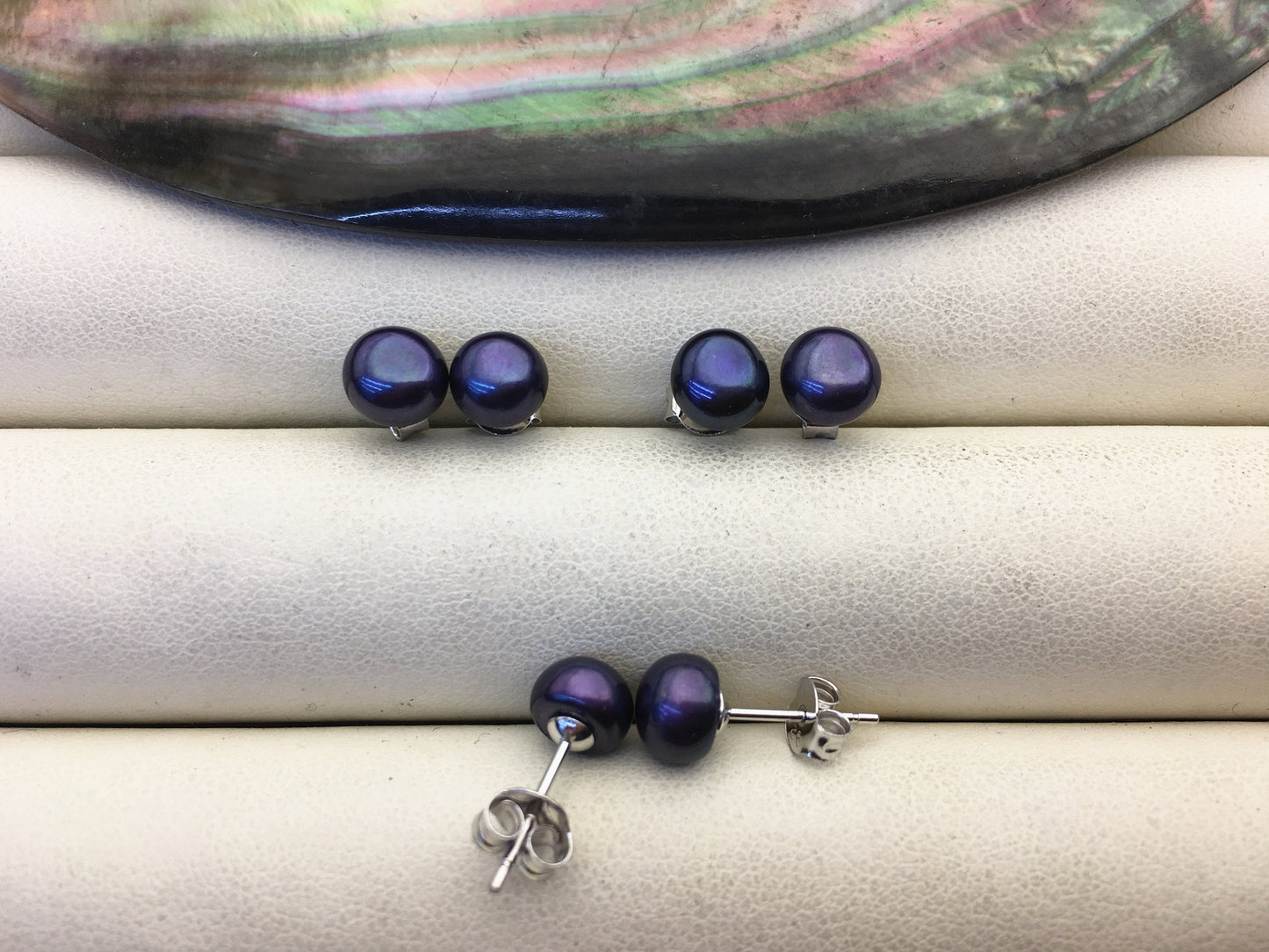 AAA 7-8mm deep blue black pearl stud earrings,Sterling Silver,SE1-T18
