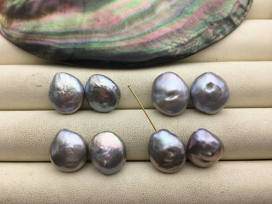 1 pair 13-15mm Thick Gray drop coin Freshwater Pearls Pair,high luster- Coin Pearl-petite Pearl- Pearl Jewelry,ZS-103-37-9