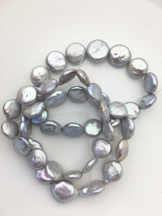 1pc 7 inchs AA+ 10-12mm Gray Coin Freshwater pearl Elastic string Bracelet,B8-010