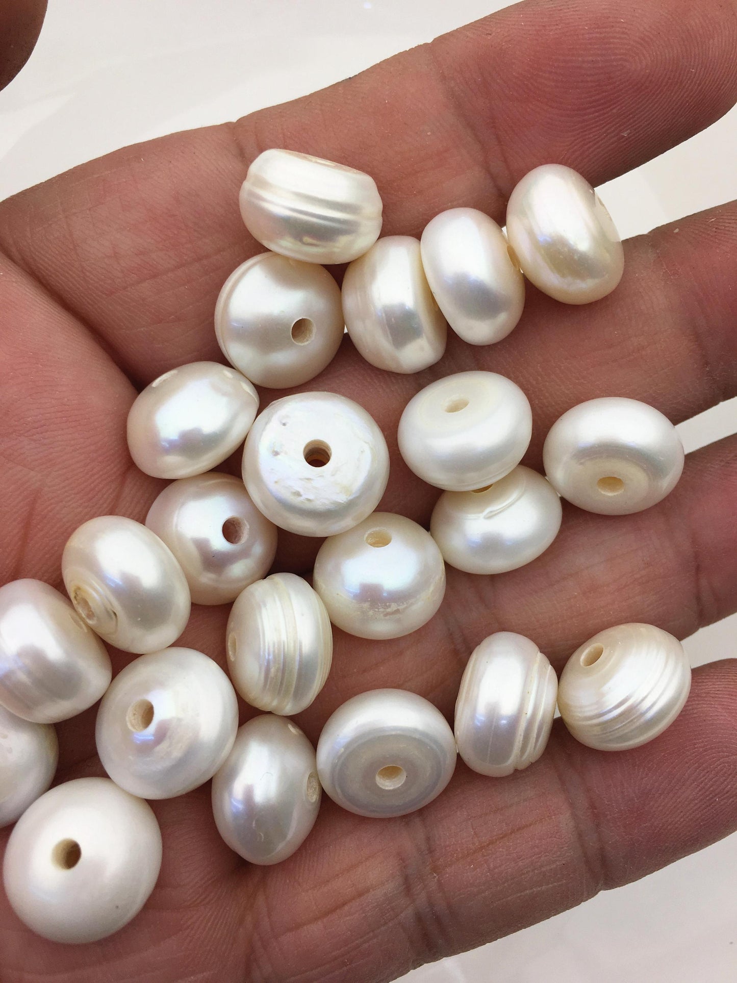 20pcs Very Big AA 13-14mm white button freshwater pearls,2.2mm large hole,Rondelle pearl Beads,pearls for leather,SM13-2A-6
