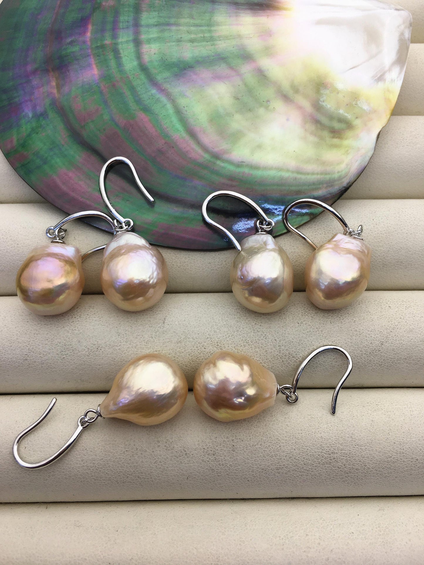 AAA 13-14mm natural rainbow drop edison freshwater pearl dangle earrings,sterling sliver dangle earrings,SE3-T9-53