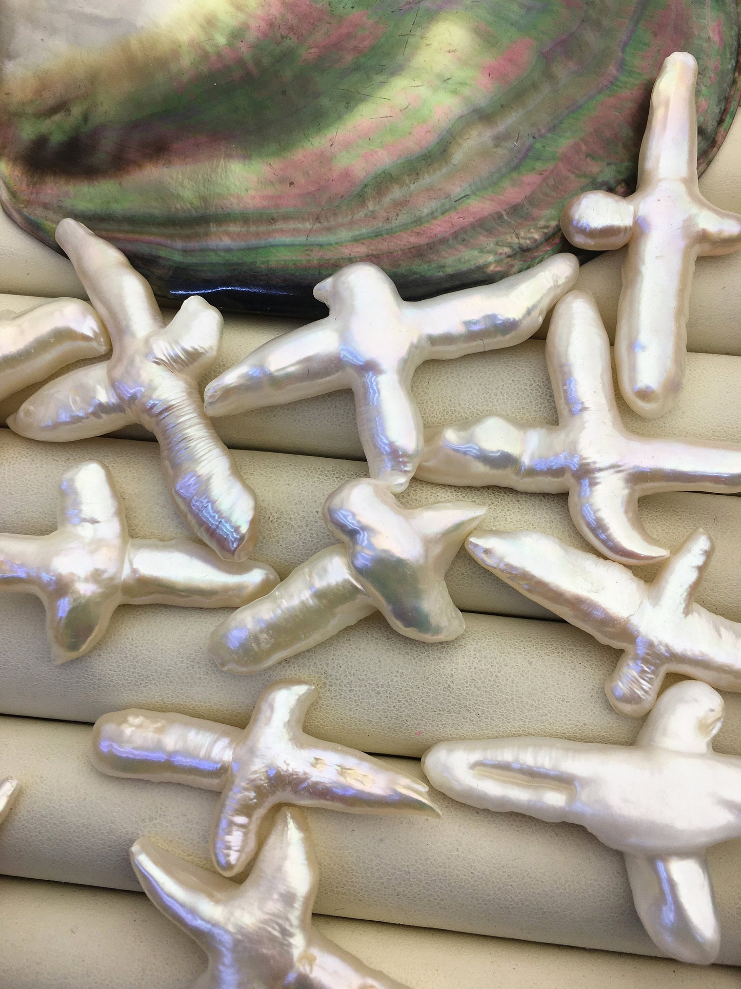 1pc AAA 25-30x35-50mm Thick Freshwater Pearl Loose Pearl Bead White Cross Pearl Loose Bead,Select hole type,ZS-100-2