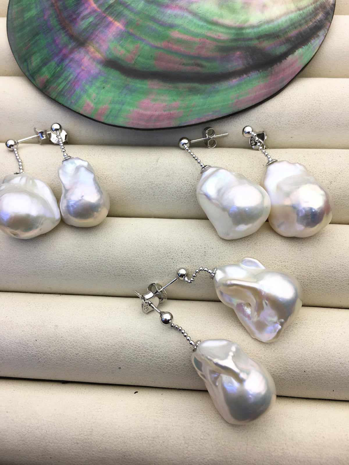 1 pair AAA 13-17mm white flame ball pearl stud earrings,sterling silver,earring with white baroque Natural Pearl,SE3-031-24