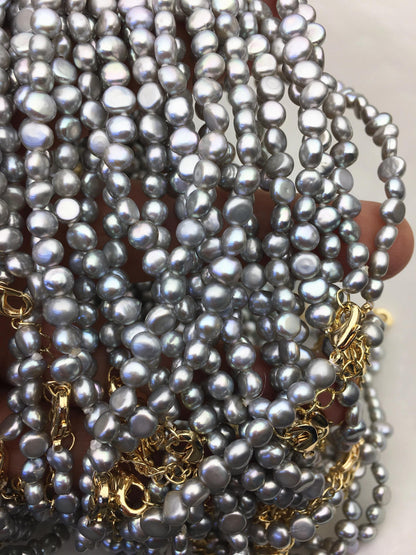 1pc AAA+ 16+2'' 5-6mm Gray Nugget Pearl necklace,pearl necklace, NPN1-029