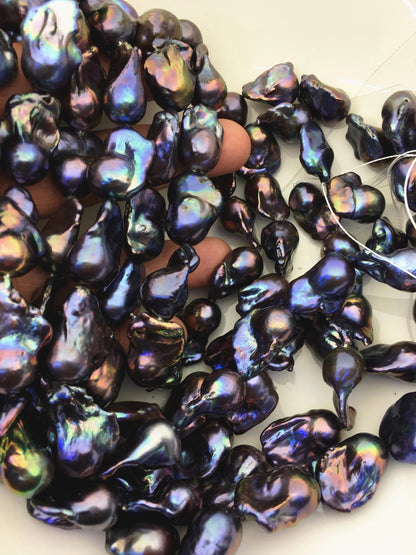 15.5'' AAA 14-18mm Black Rainbow flame ball pearl,FL15-3A-7-24