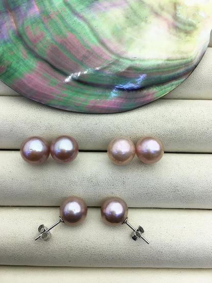 1 pair AAA- 9-10mm purple round edison pearl stud earrings,S925 Sterling Sliver stud earrings,wedding pearl earrings,SE3-T9-11