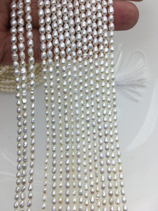 AAA- 3-3.5x3.5-4.5mm white rice freshwater pearls,LR3-2A-2