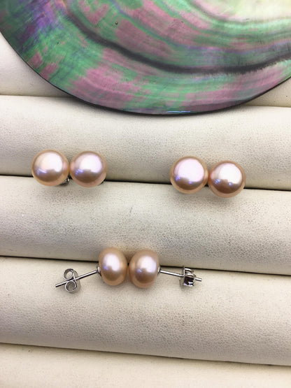 1 pair AAA 8.5-9mm Natural Rainbow Pearl Stud Earrings,pearl earrings,S925 Sterling Silver,Wedding,classic pearl studs,SE1-T21
