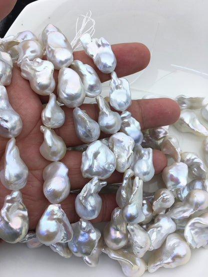 15.5'' AAA 14-17mm White flame ball pearl,FL15-3A-7-7