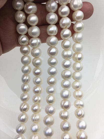 AA 9.4-10.4mm White Potato pearls,freshwater potato shape pearl string,CR10-2A-5