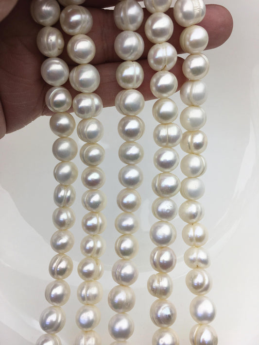 AA 9.4-10.4mm White Potato pearls,freshwater potato shape pearl string,CR10-2A-5