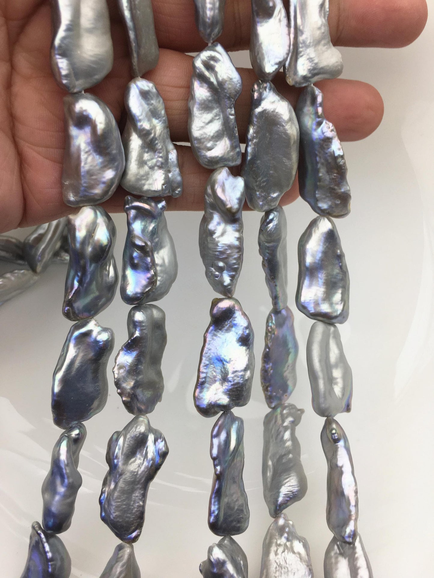 AA+ 11-15mm big gray Thick Keshi Biwa Pearl Necklace,ZS-200-120-25