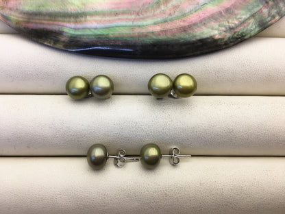 AAA 7.5-8mm Green Pearl stud earrings,Sterling Silver,SE1-028