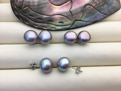 AAA 11-11.5mm big gray baroque pearl stud earrings,sterling silver stud earrings,SE1-004