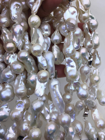 16'' AA+ 12-15mm white long baroque Flame ball freshwater Pearl necklace,genuine freshwater Pearl necklace,NPN1-T63-6