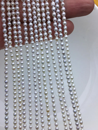 AAA 3-3.5x3.5-4mm white oval pearls,full strand,oval loose pearl beads,diy pearl,genuine pearl,Cultured pearl,diy pearl beads,LR3-3A-31