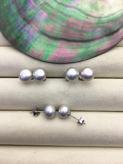 AAA 8-9mm gray rainbow pearl stud earrings,sterling silver stud earrings,SE1-T27