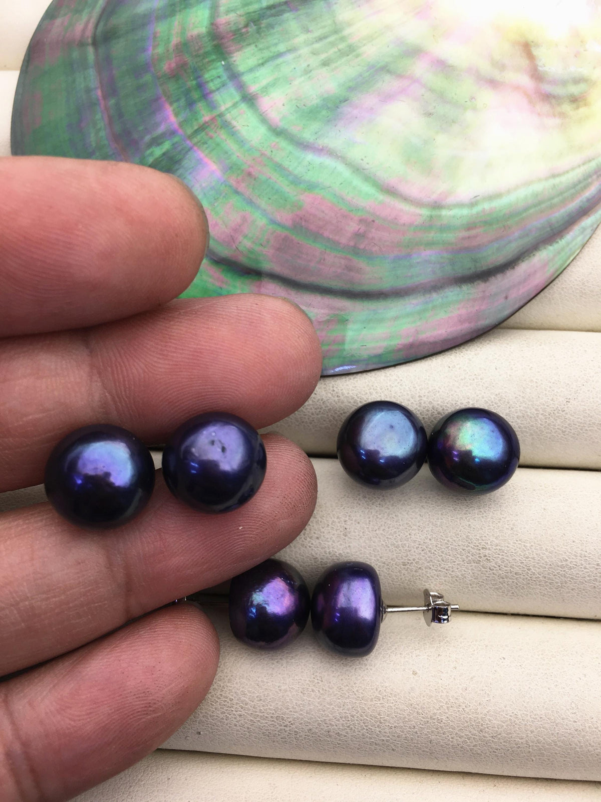 AA+ 12-13mm Big Black Pearl stud Earrings,Sterling Silver,SE1-011