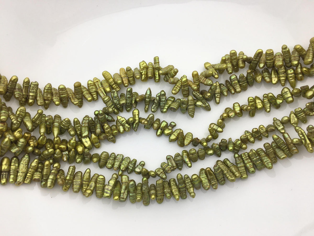 AA 4-5mm green Biwa Pearl Necklace,Genuine Fresh Water Pearl,Wedding Necklace,Mothers Day,ZS-80-10-45