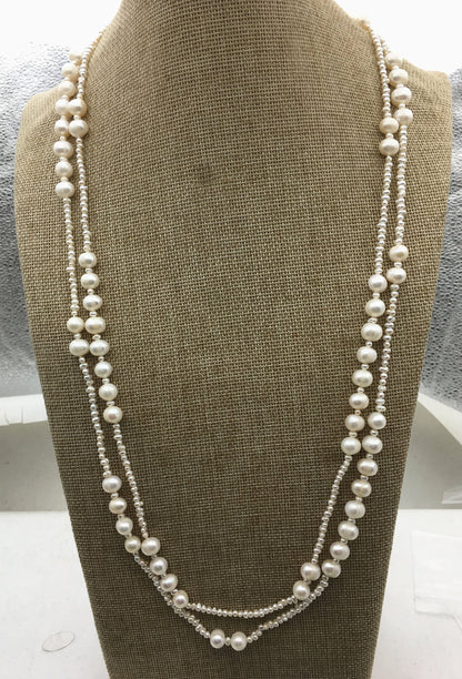 62'' 3mm/8mm AA+ white freshwater pearl Long Necklace,NPN1-044