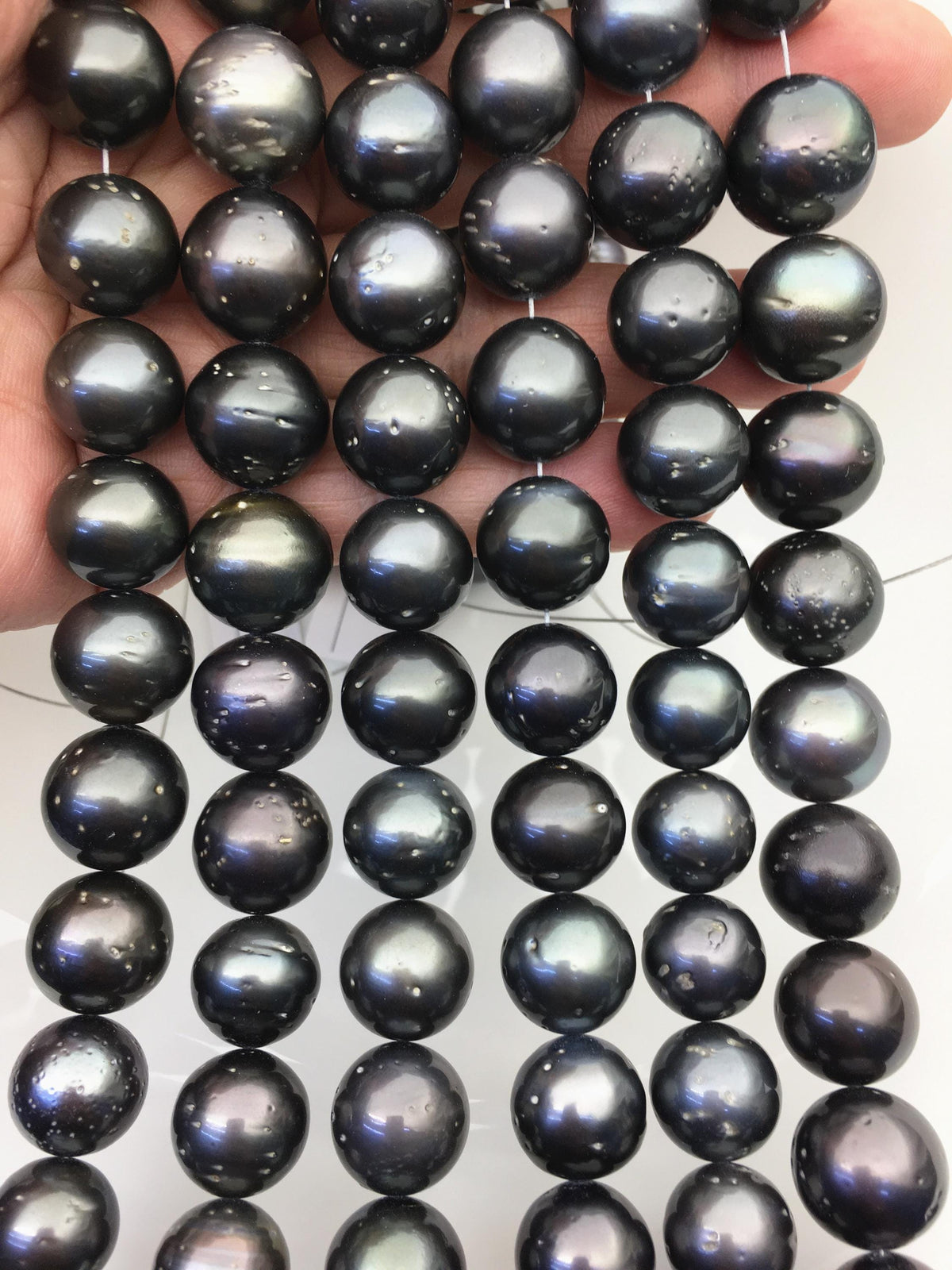 15.5'' A 13-15mm Black Round Shape tahitian pearl,TH12-2A-13-1