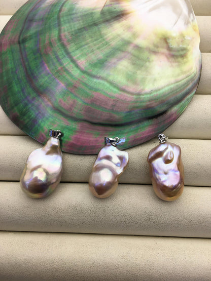 2pcs AAA 12-15mm orange purple baroque pearl pendant necklace,S925 Sterling silver pendant,NC1-041-19