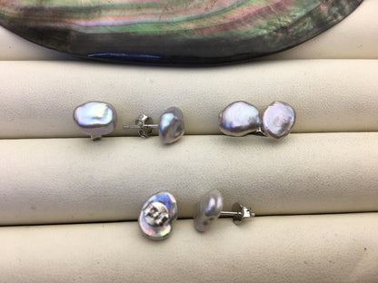 2 pairs AAA 8-9mm Gray keshi Freshwater Pearl Stud Earrings,Stud Earrings for Women Girls,SE3-T40