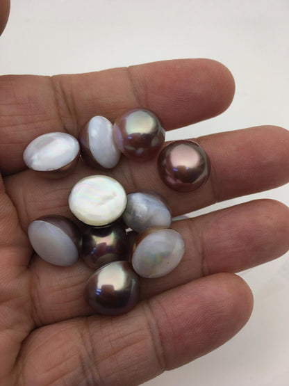 13pcs AAA 13-14mm Baroque Mabe Natural Purple Rainbow Freshwater Pearls,no hole,MB-T74