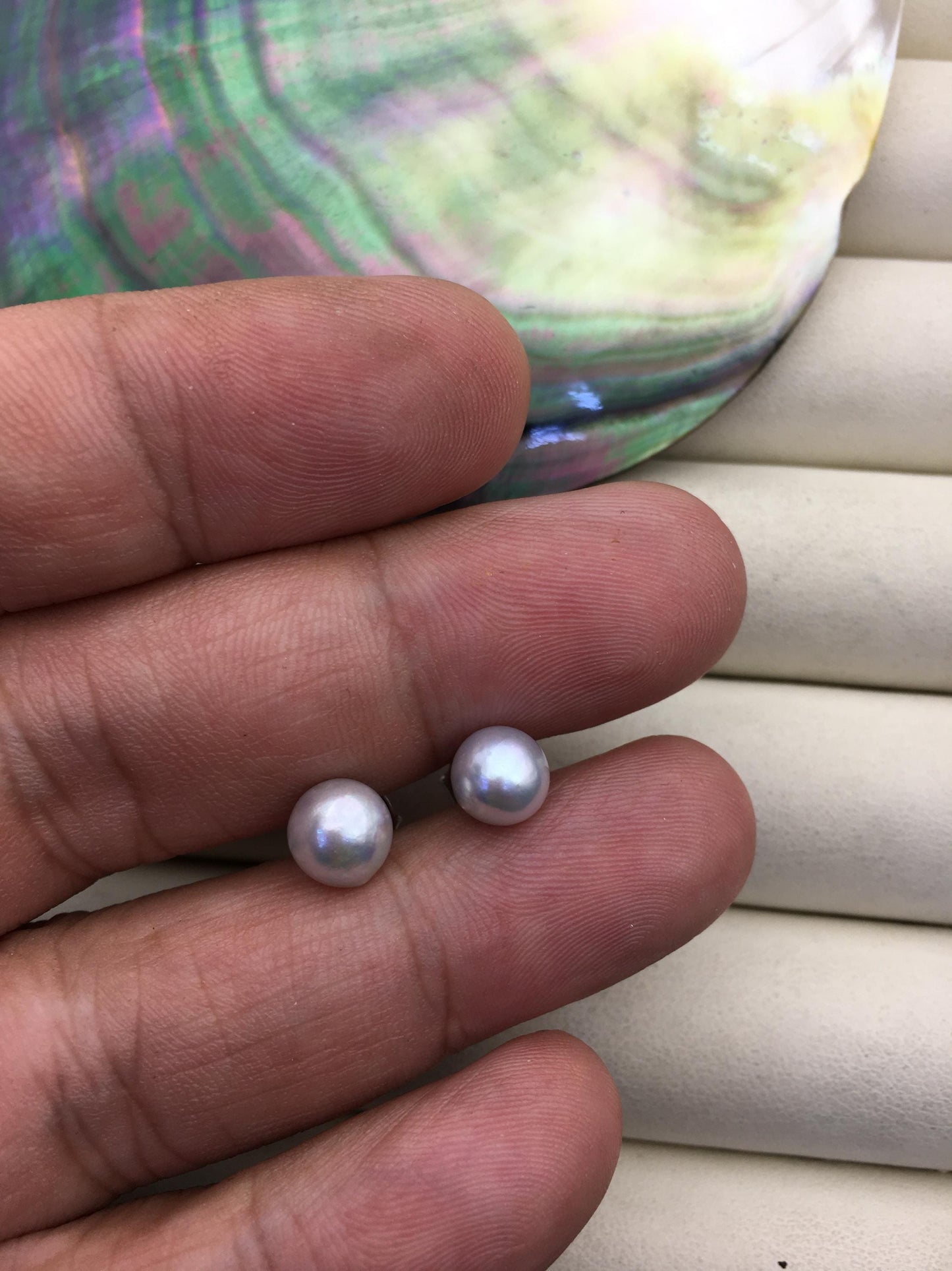 AA 7-8mm gray akoya round seawater pearl stud earrings,sterling silver metal,SE3-109-18