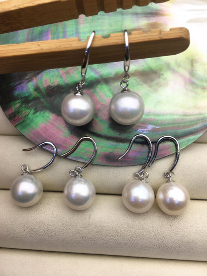 1 pair AA+ 10-11mm White Round edison pearl dangle earrings,S925 Sterling Sliver earrings,wedding pearl earrings,SE3-T9-30