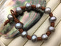 Gray button round freshwater pearl Leather bracelet,Handmade Cuff,Black Pearls on Brown Leather,Black leather bracelet,Le7-003