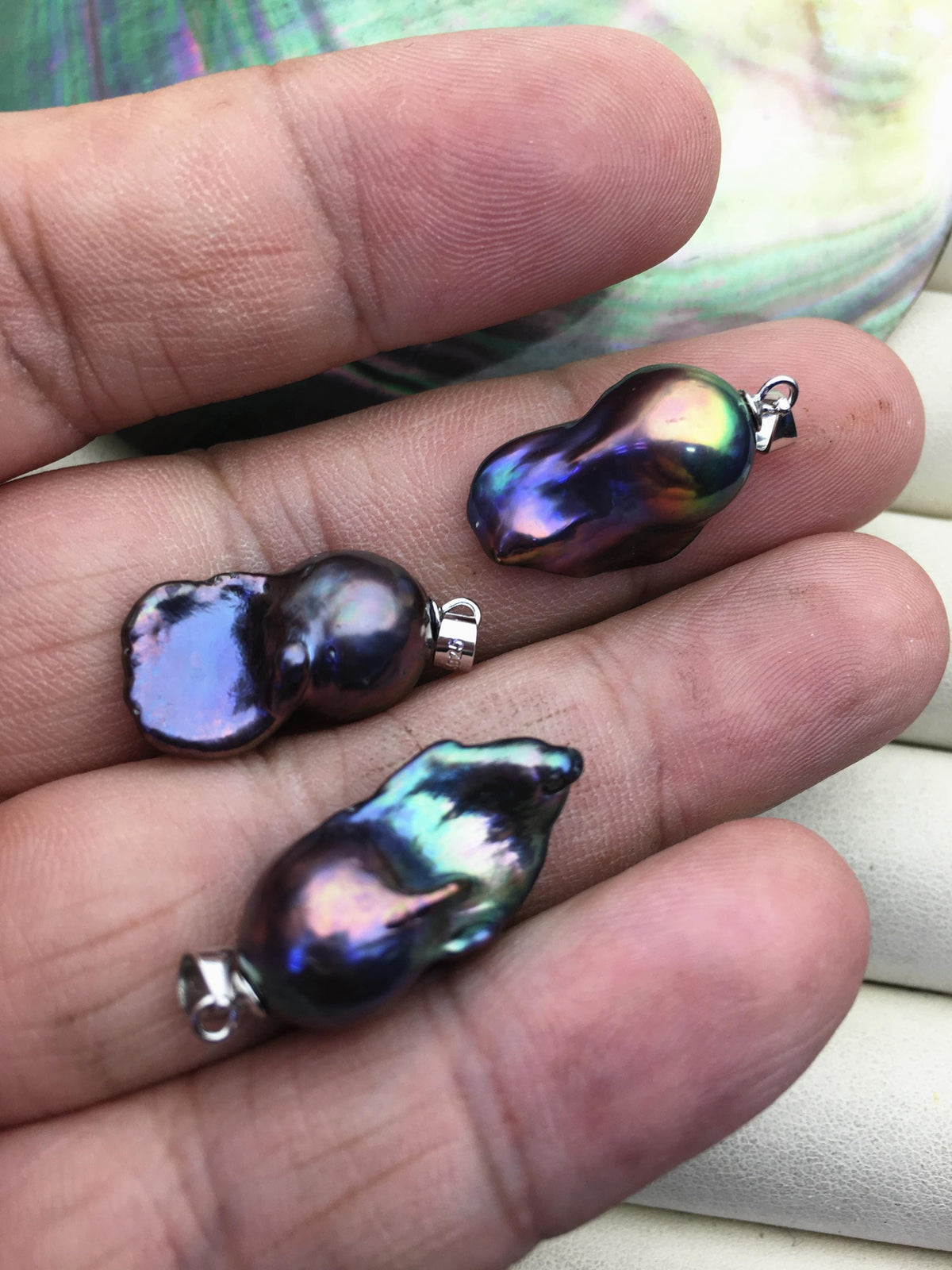2pcs AAA 12-15mm blackblue rainbow baroque pearl pendant necklace,S925 Sterling silver pendant,NC1-041-22