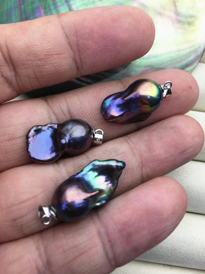 2pcs AAA 12-15mm blackblue rainbow baroque pearl pendant necklace,S925 Sterling silver pendant,NC1-041-22