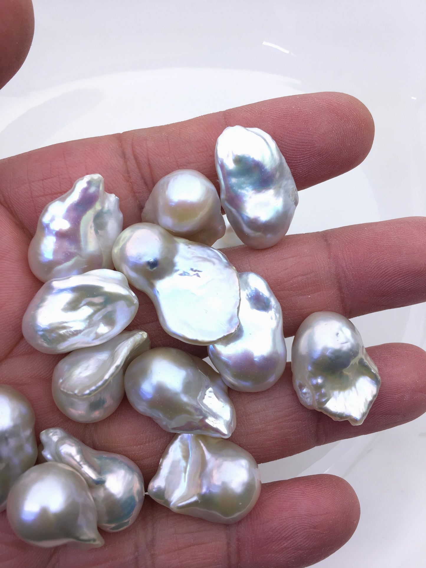 10pcs AAA 14-17mm Big White Flame ball Pearl - 0.9mm top half hole,FL15-T4-42