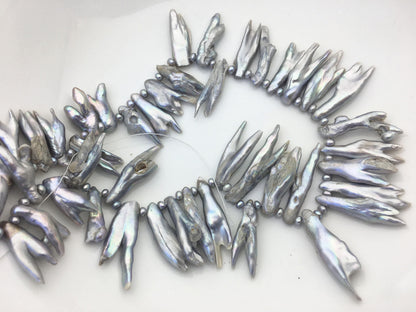 A 6-10mm gray Biwa Pearl Necklace,ZS-T7