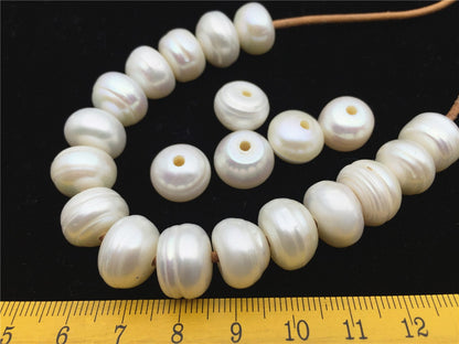 20pcs Very Big AA 13-14mm white button freshwater pearls,2mm hole,Rondelle pearl Beads,pearls for leather,SM13-2A-2