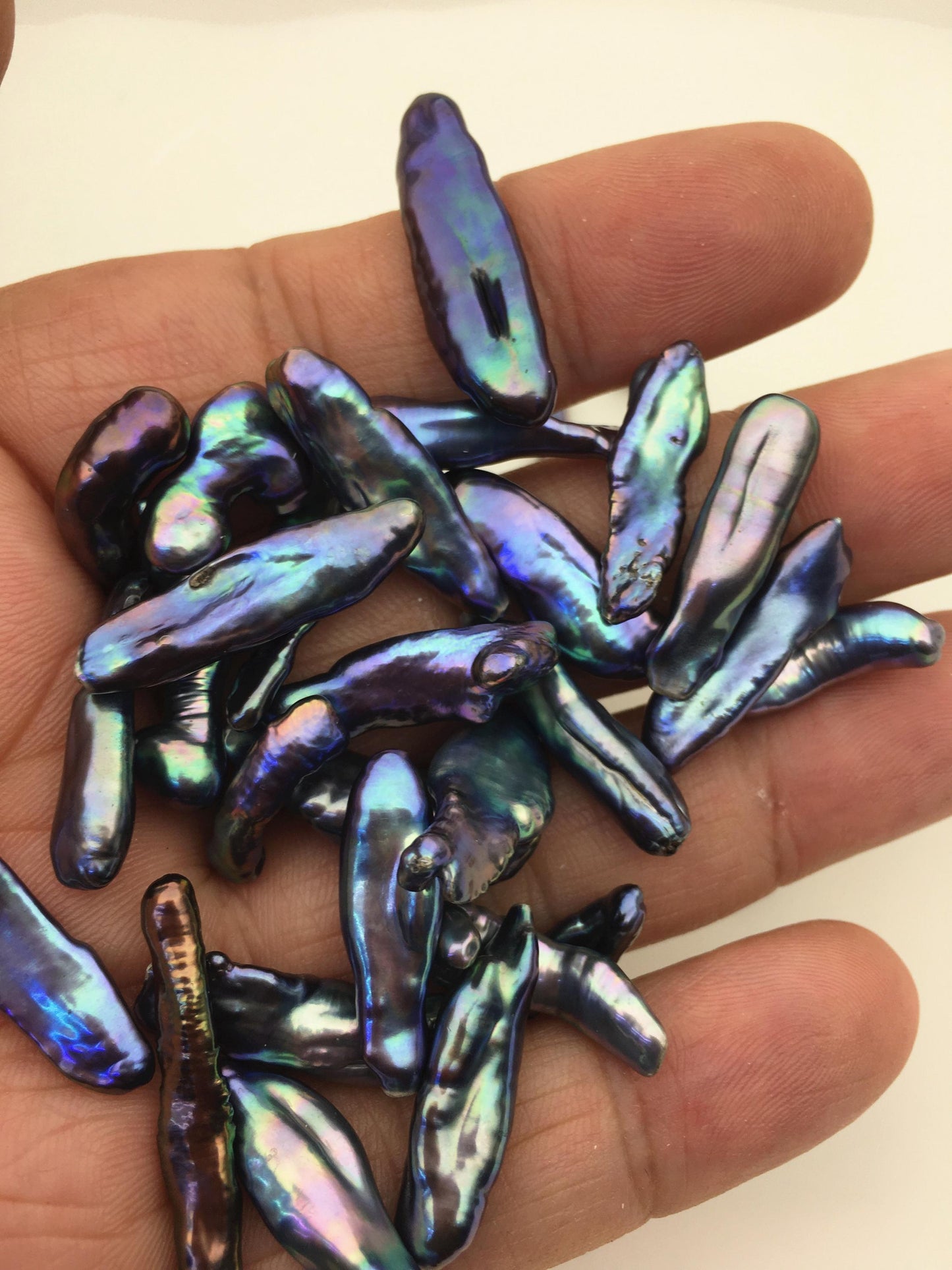 43pcs AAA 5-9mm black blue biwa keshi Freshwater Pearls, no hole,ZS-80-1-26