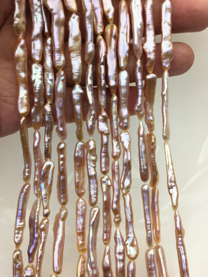 15.5'' AAA 5-7mm natural light purple rainbow Toothpick pearls,ZS-80-25-5