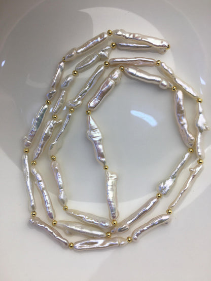 33'' AA+ 4-8mm white toothpick keshi biwa freshwater Pearl necklace,genuine freshwater Pearl necklace,NPN1-024-6