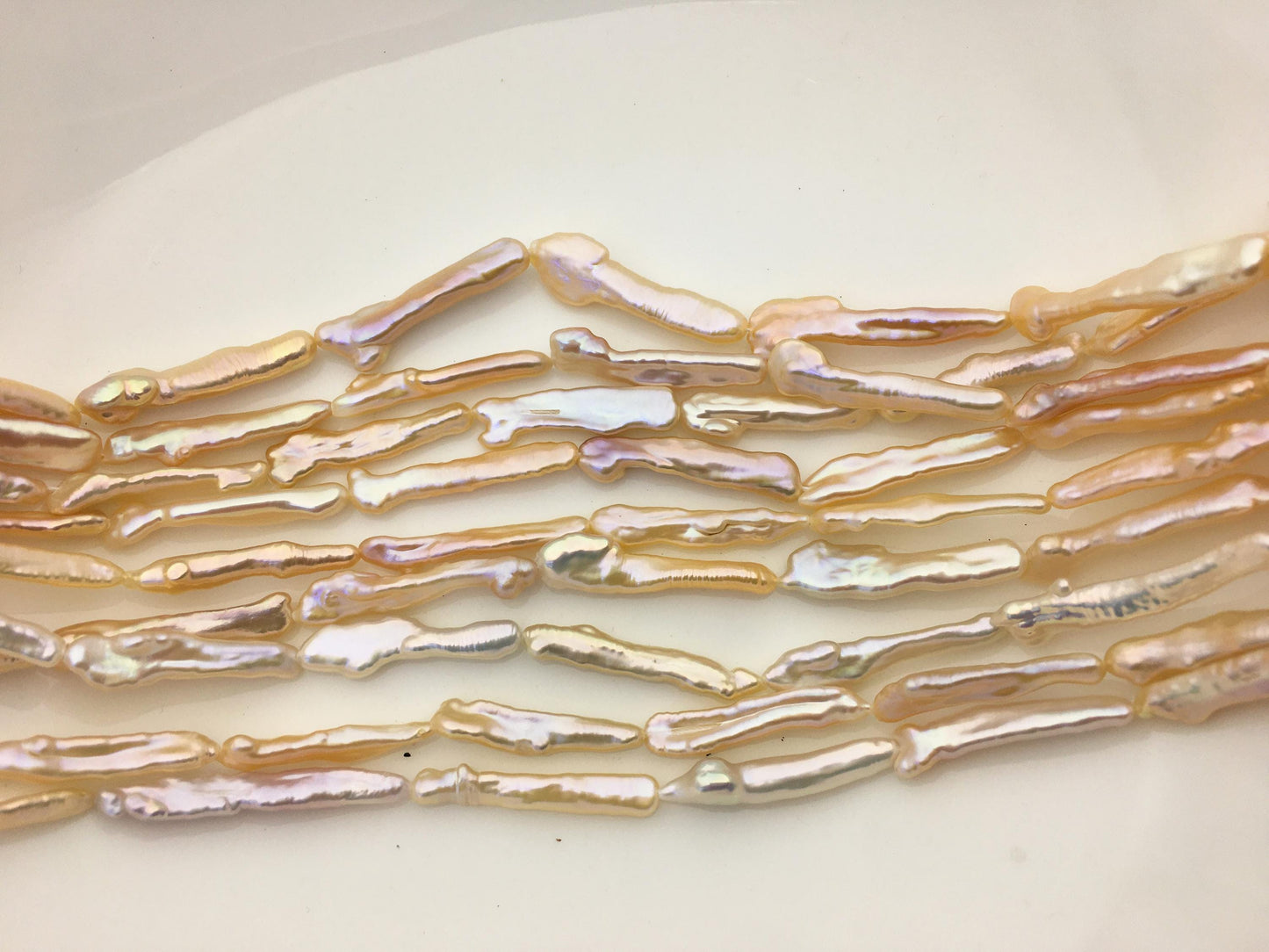 15.5'' AAA 4-6mm natural light orange rainbow Toothpick pearls,ZS-80-25-2