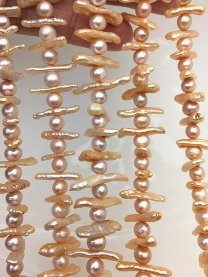 AA+ 6-8mm pink orange Biwa Pearl Necklace,ZS-128-3