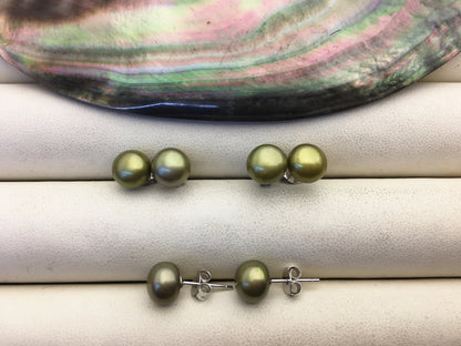 AAA 7.5-8mm Green Pearl stud earrings,Sterling Silver,SE1-028