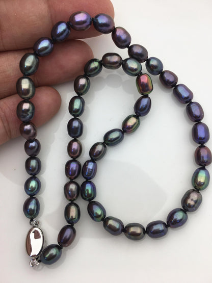 17.5'' AA+ 6-7mm green rice freshwater Pearl necklace,NPN1-T35