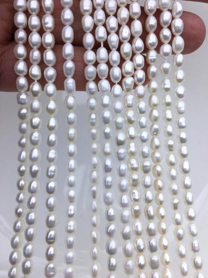 AA+ 4-4.5x5-6mm white rice freshwater pearl,Cultured white rice freshwater pearls bead,necklace,DIY ,Valentine's Day gift,LR4-2A-4