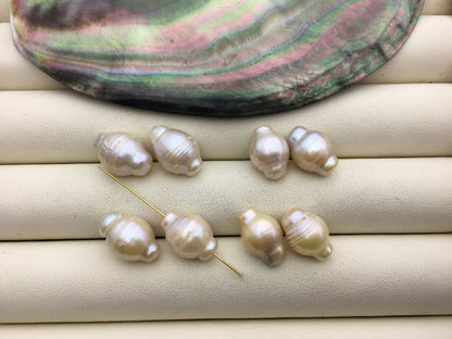 2pairs AA 11-12mm White baroque Freshwater Pearl loose Beads Pair,0.8mm through hole,ZS-103-37-18