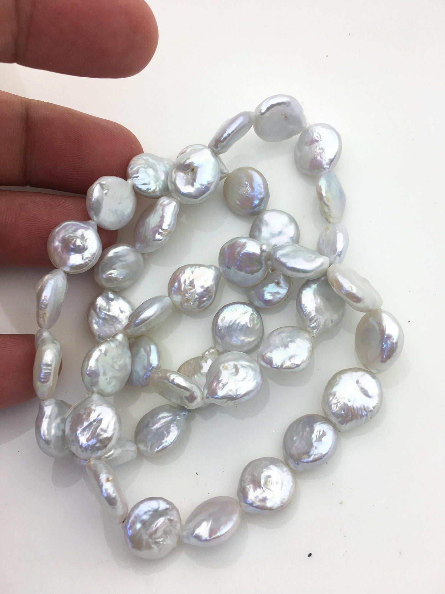 1pc 7 inchs AA+ 11-12mm White Coin Freshwater pearl Elastic string Bracelet,B8-005