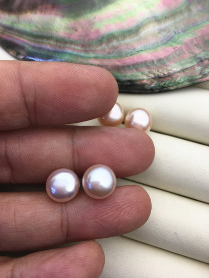 high luster!AAA 10-10.5mm purple rainbow button round pearl stud earrings - SE1-T41