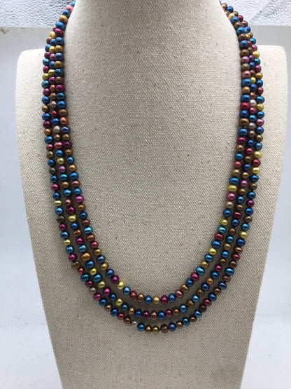 62'' 5mm red blue mix color small potato pearl Necklace,Wedding Necklace, Mothers Day,Happiness,wholesale,NPN1-104-13