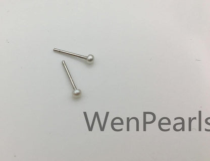 One pair tiny 2mm,3mm white pearl earring,ivory Pearl studs earrings,button round,Sterling Silver,kids stud,little girl earrings,SE1-008